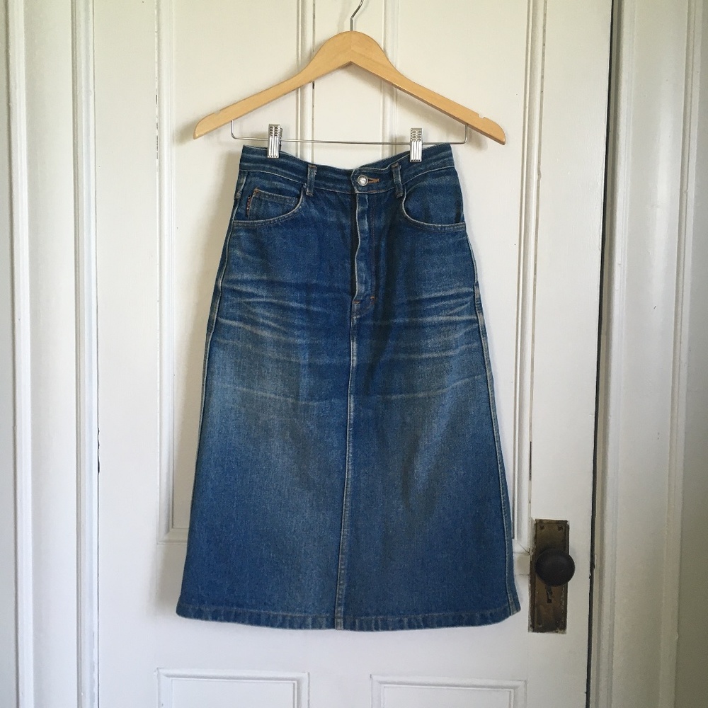 Vintage 1970s Denim Midi Skirt XS